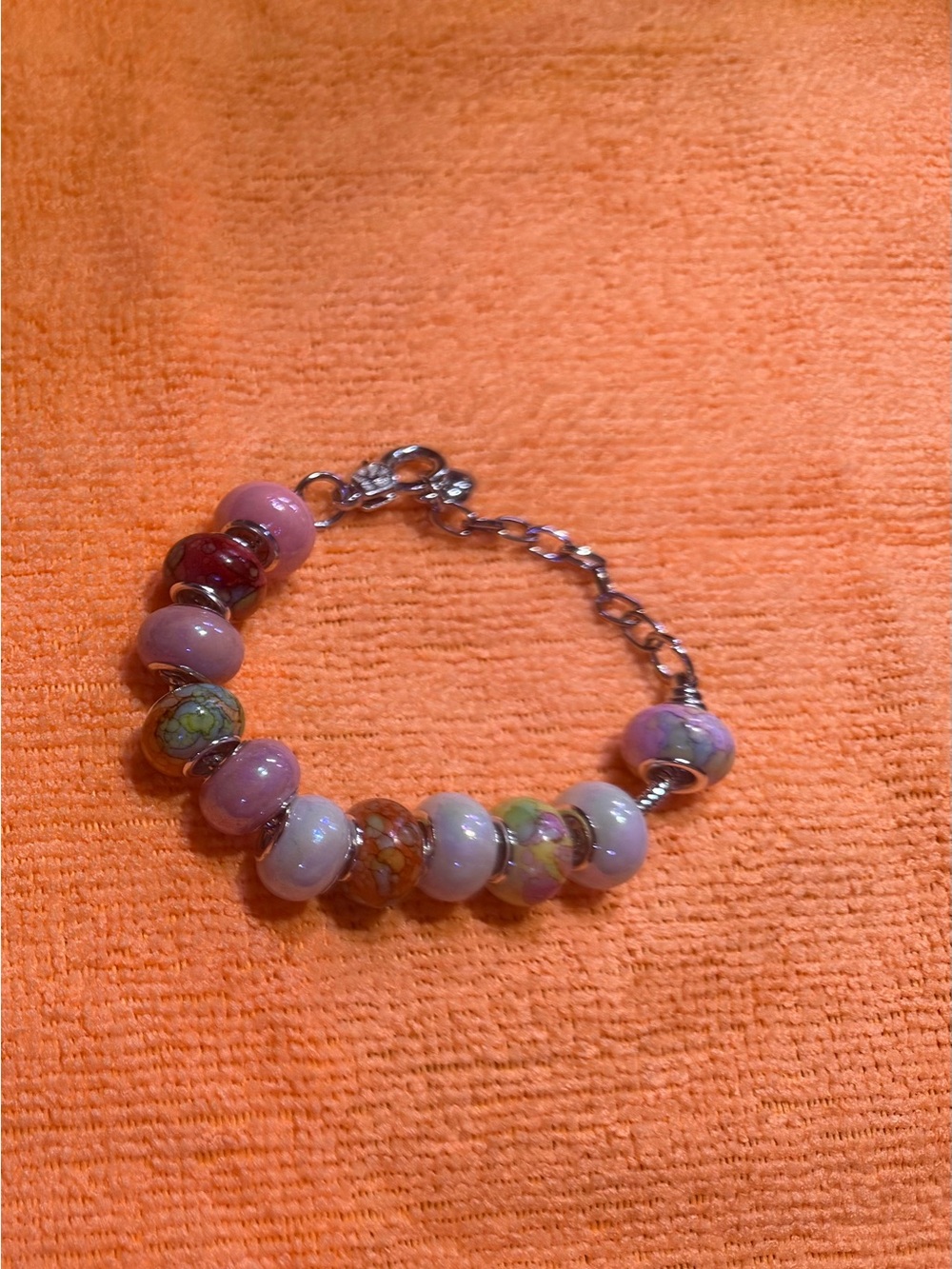 Glass Bead Charm Bracelet - Pink Multicolor